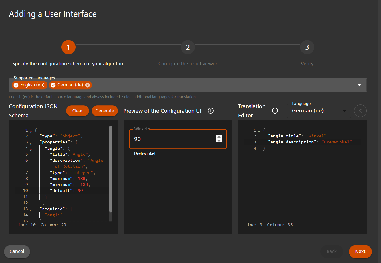 Configuring the translation Generic config