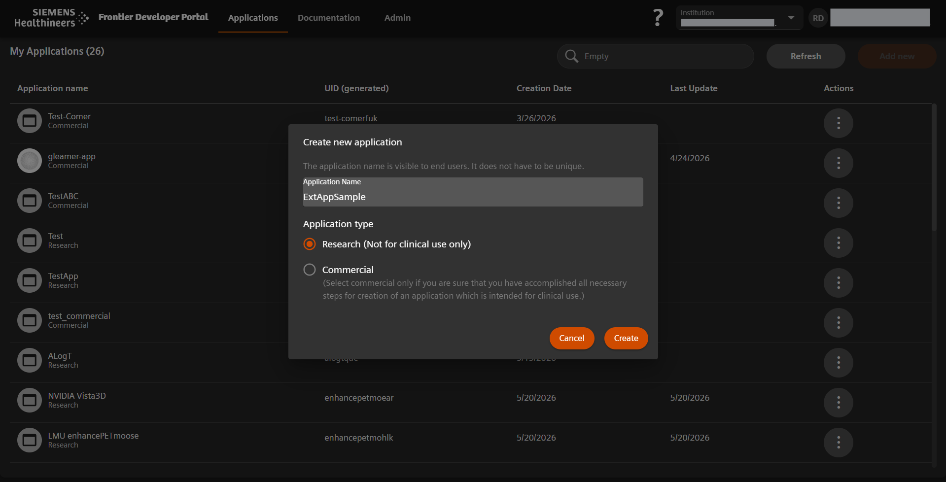 Create New Application